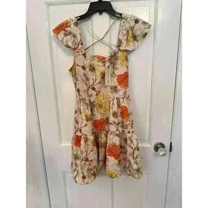 Lottie & Holly BOG Blush Pink Floral Tiered Flutter Sleeve Dress size S NWT‎